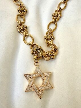 18k gold plated Star of David Pendant Necklace - Sparkling Gold Plated 17” chain